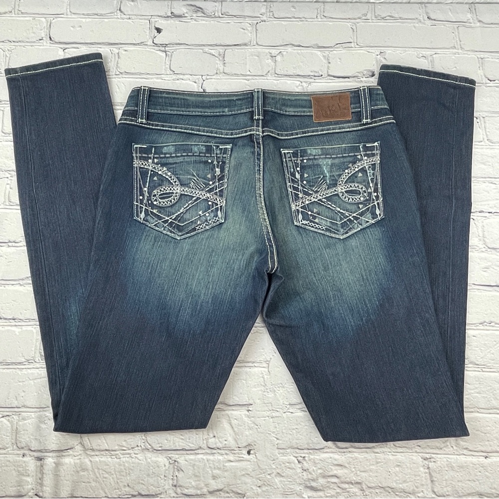 BKE Women's Skinny Jeans in Dark Blue with Embroidered Back Pockets